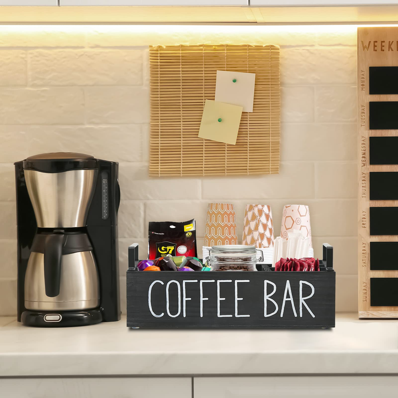 Coffee Station Organizer Wooden Coffee Bar Accessories Organizer for  Countertop, Farmhouse Kcup Coffee Pod Holder Storage Basket Coffee Bar  Organizer - White 