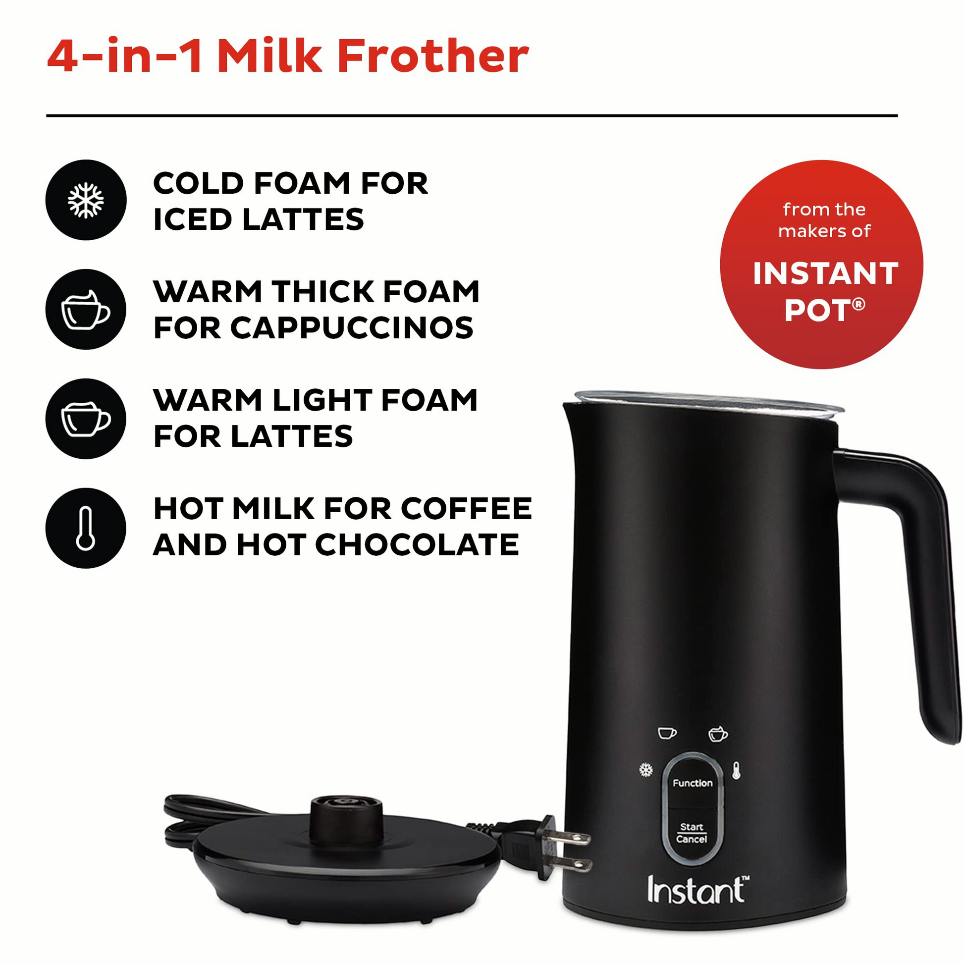 Milk Steamer and Frother for Latte Electric Milk Warmer Cold Foam